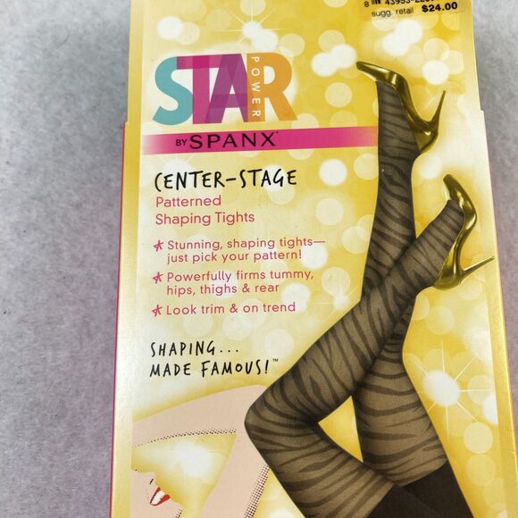 Star Power By Spanx Women Size B Shaping Tights Black Patterned Tiger Stripe NWT - Picture 3 of 7